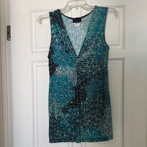 Teal and Black Sleeveless Top